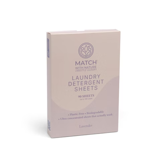 Box of Match with Nature laundry detergent sheets on a white background
