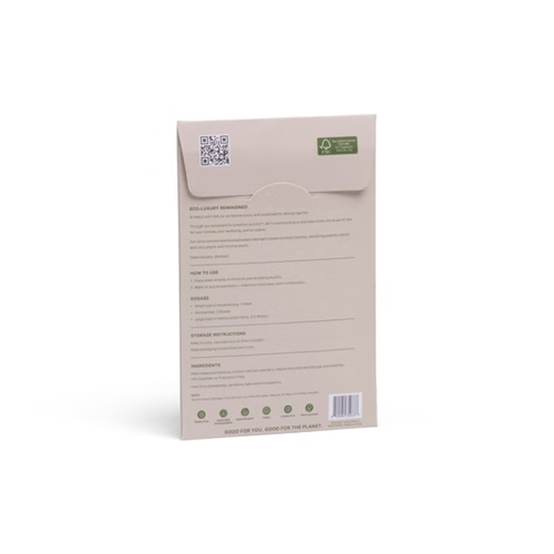 Beige product packaging with text and a QR code on a white background