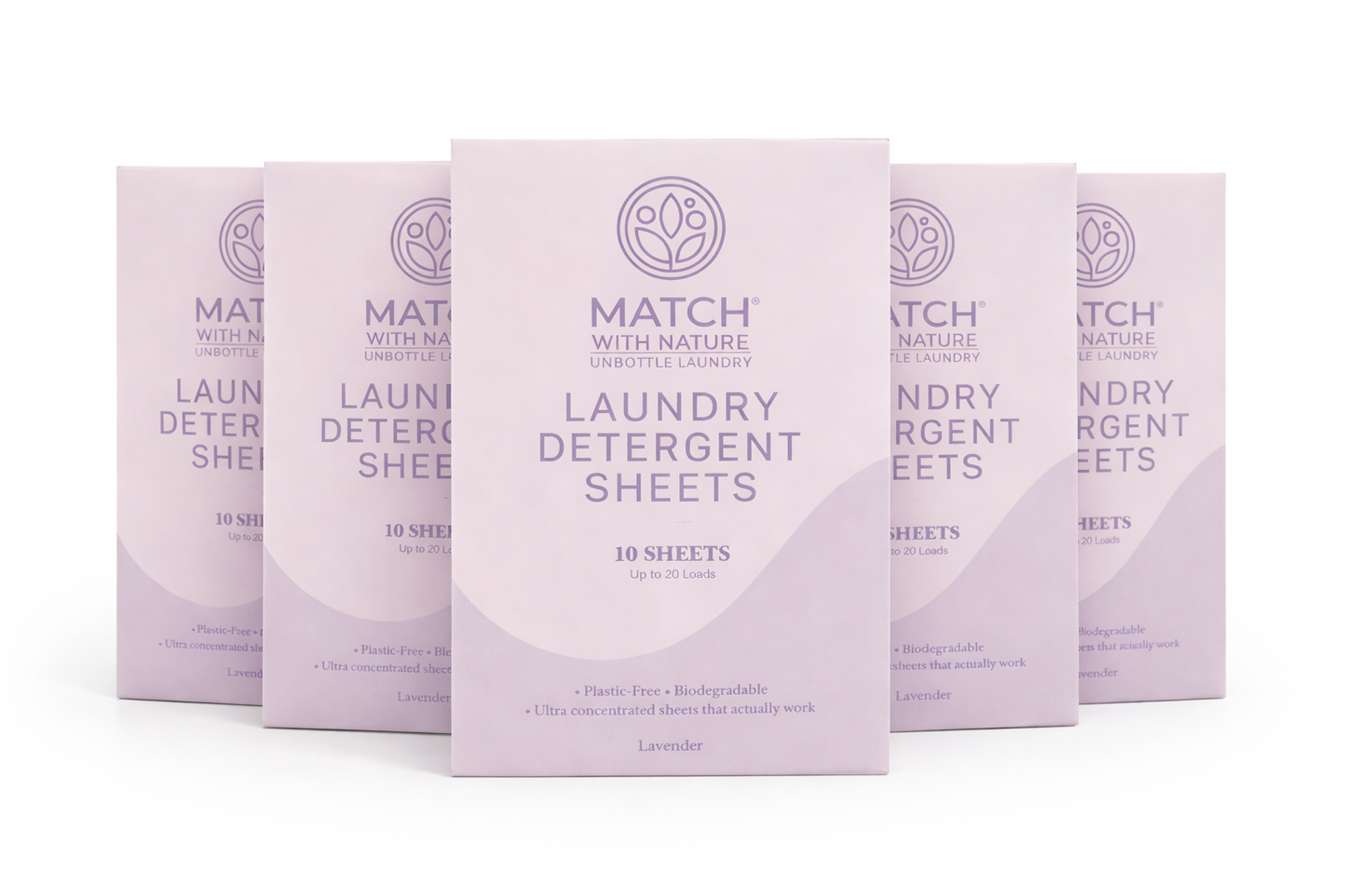 Packaging of Match with Nature laundry detergent sheets on a white background
