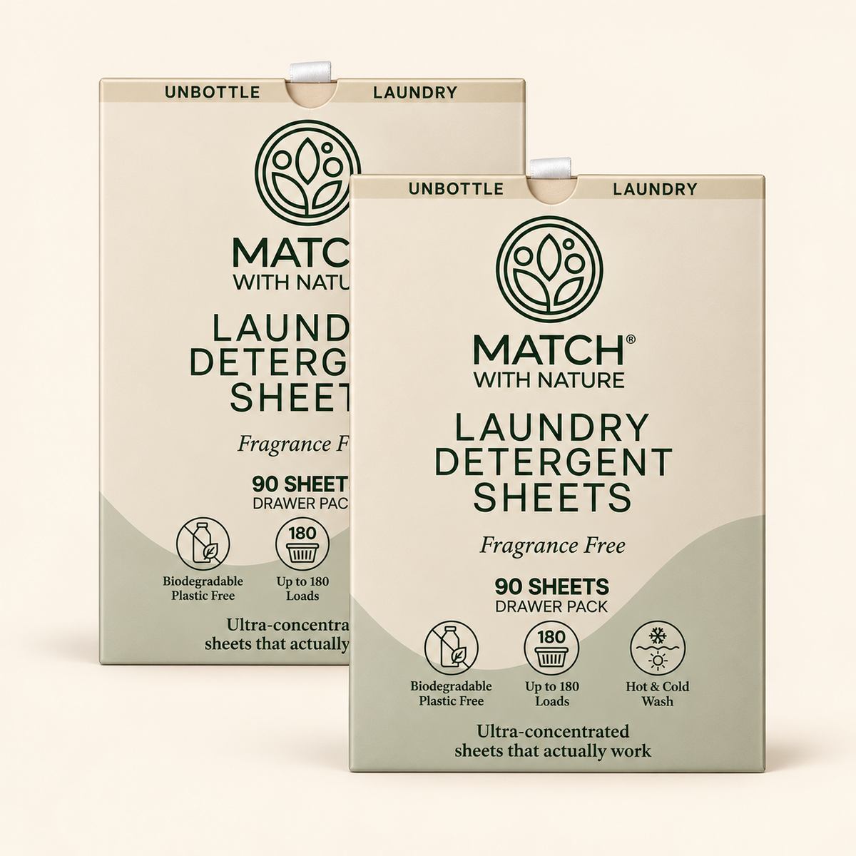 Two Match with Nature Fragrance Free Drawer Packs (2 × 90 sheets)