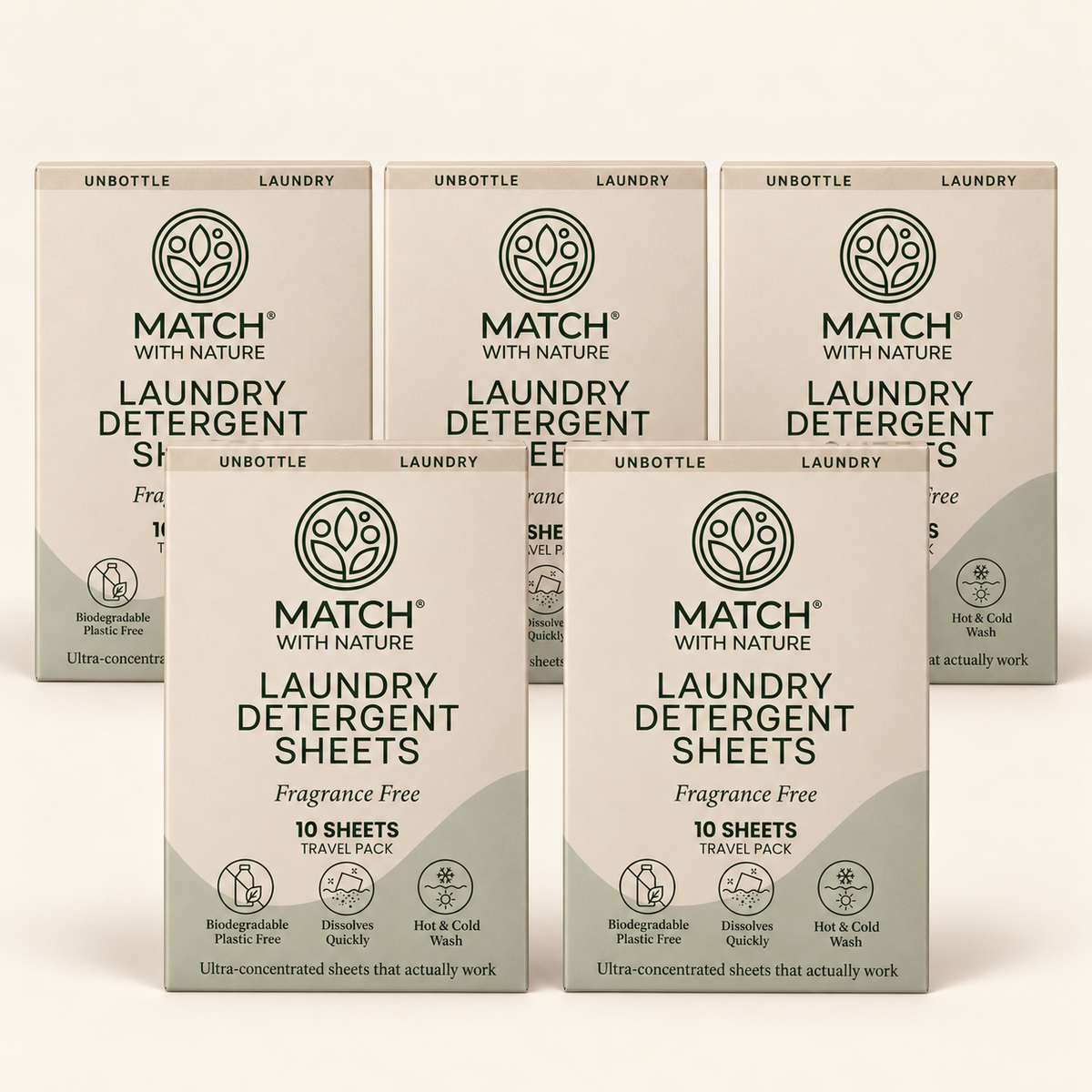 Five Match with Nature Fragrance Free Travel Packs (5 × 10 sheets)