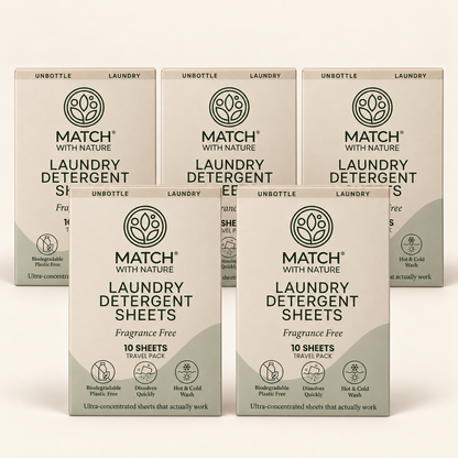 Five Match with Nature Fragrance Free Travel Packs (5 × 10 sheets)
