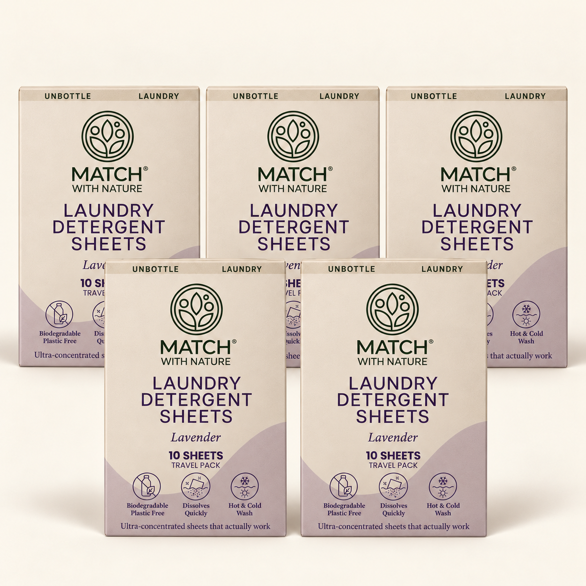 Five Match with Nature Lavender Travel Packs (5 × 10 sheets)