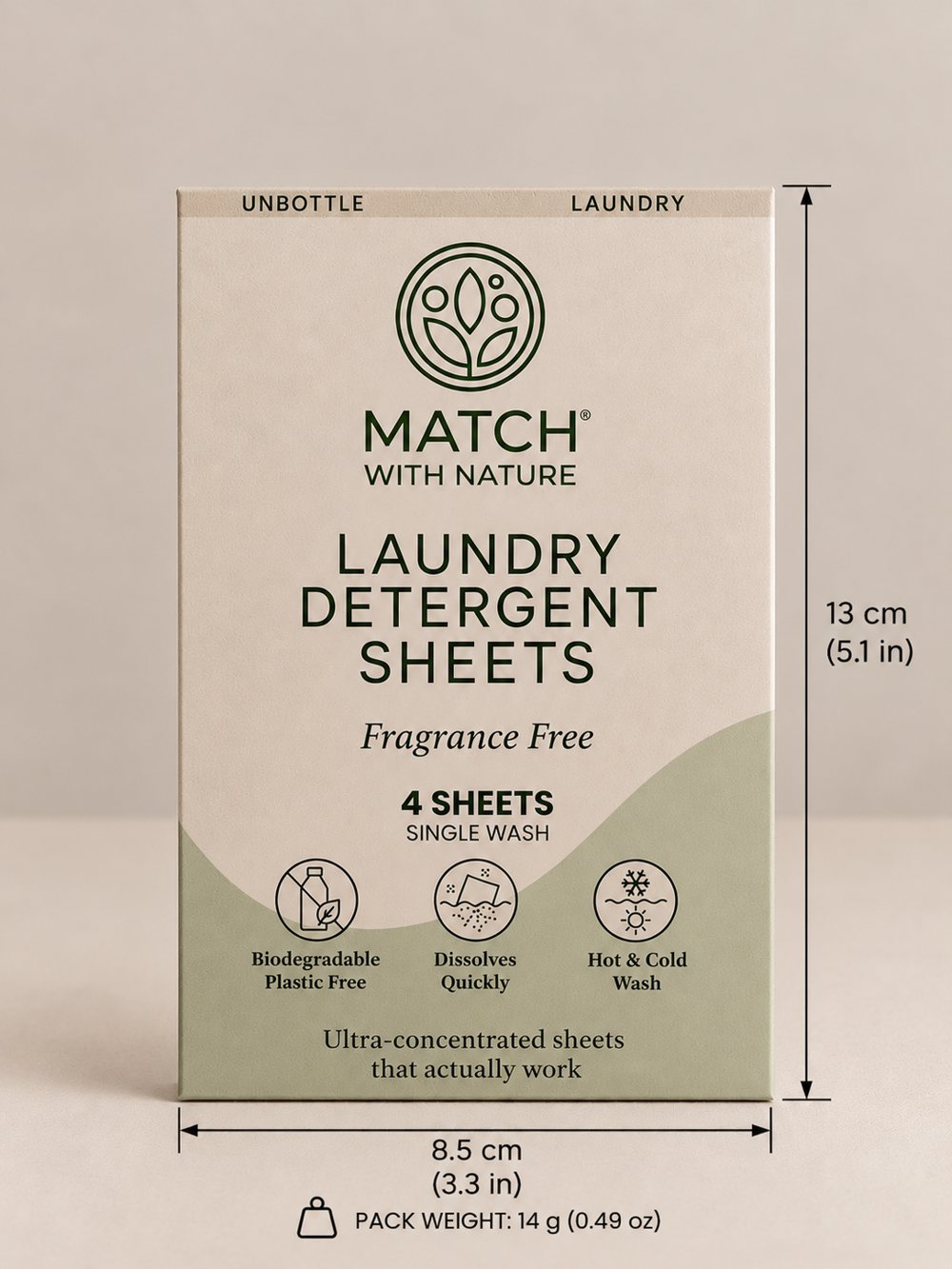 Match with Nature Fragrance Free single-wash laundry sheet envelope, front