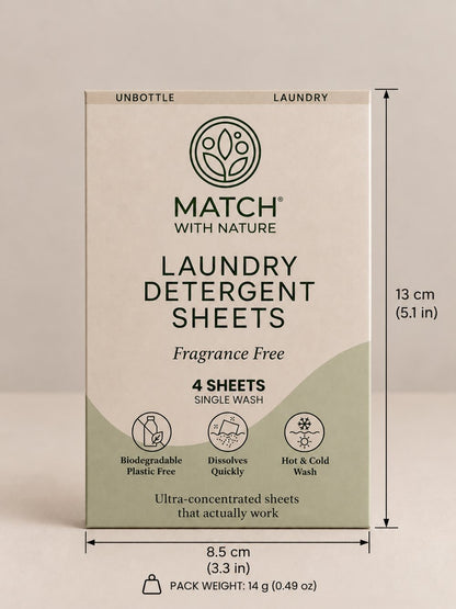 Match with Nature Fragrance Free single-wash laundry sheet envelope, front