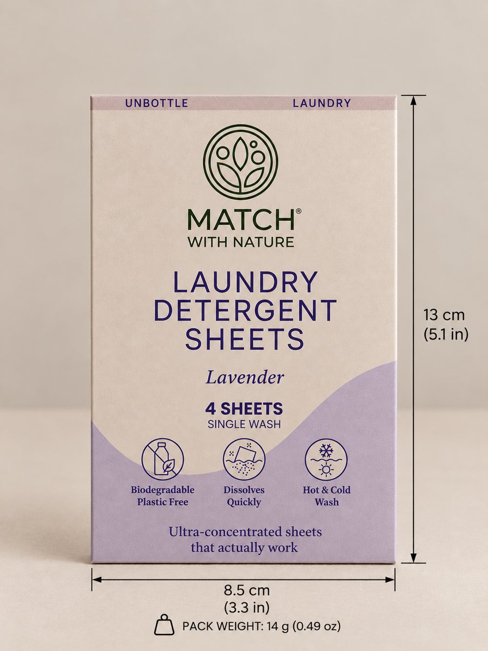 Match with Nature Lavender single-wash laundry sheet envelope, front