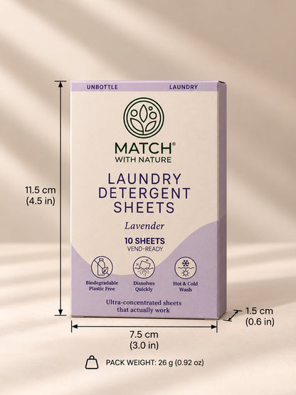 Match with Nature Lavender vend-ready laundry detergent sheets packet, front