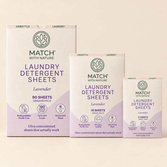 Lavender Unbottled Starter Bundle: 90-sheet Drawer Pack, 10-sheet Travel Pack and a Single-Wash envelope